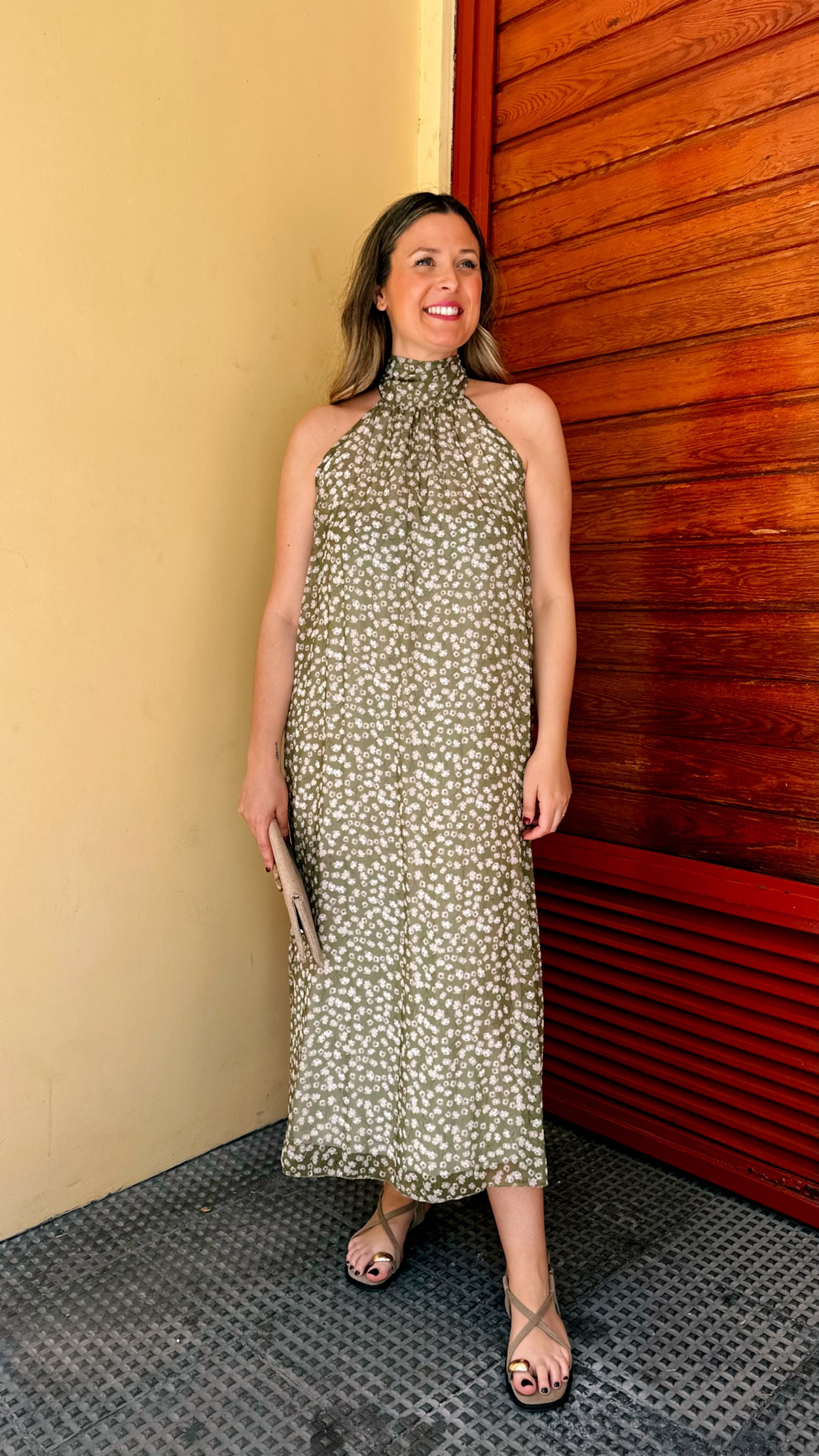 VESTIDO HALTER GASA ESTAMPADO FLORV