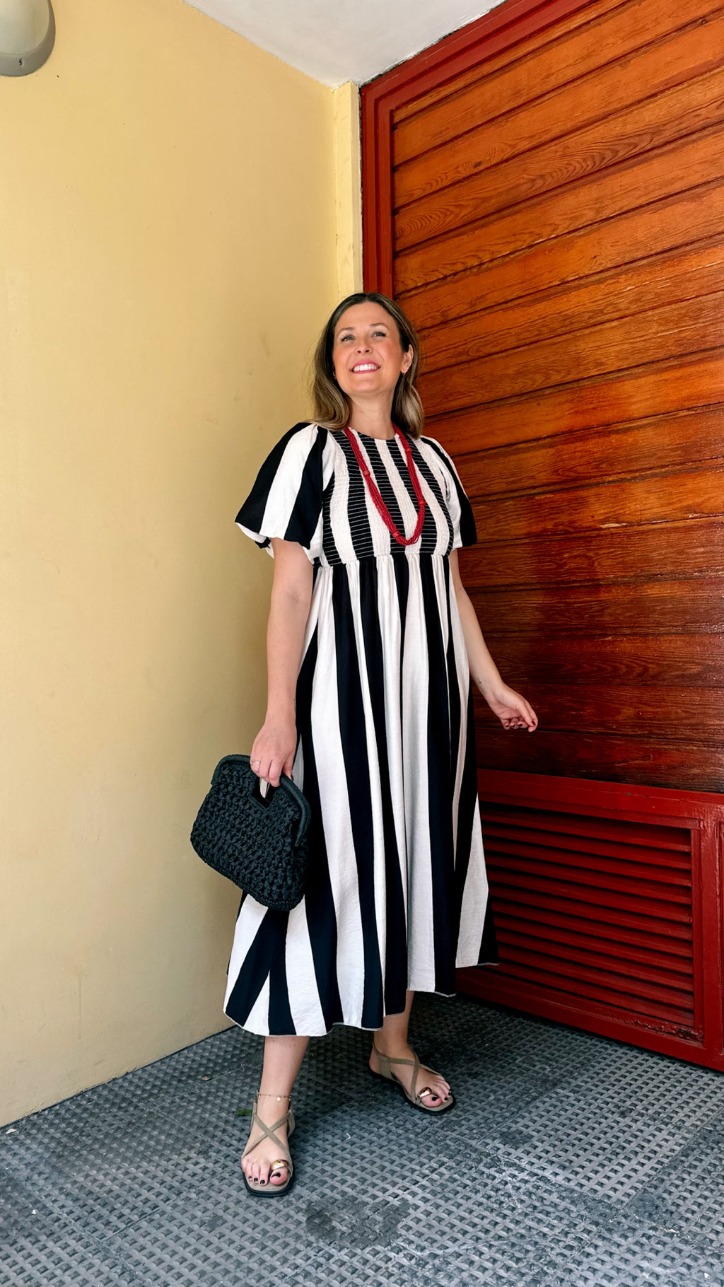 VESTIDO MANGA ABULLONADA RAYAS NIDO