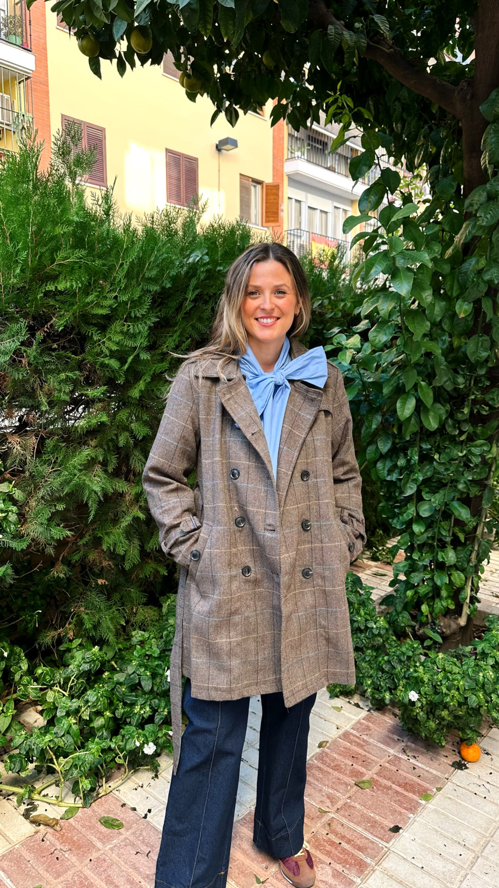 ABRIGO GABARDINA PAÑO CUADROS