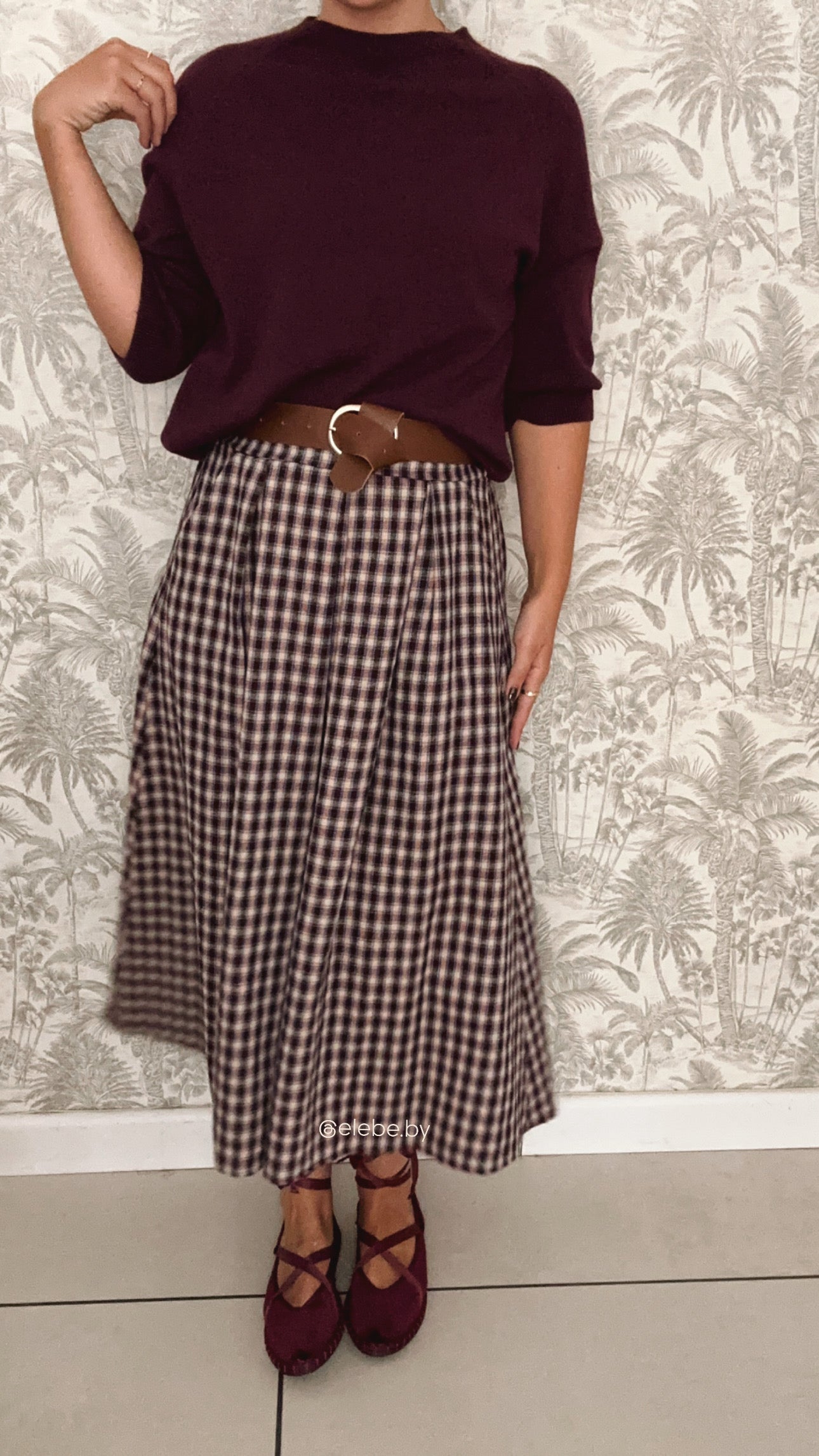 FALDA PAÑO CUADROS TABLAS CINTURON