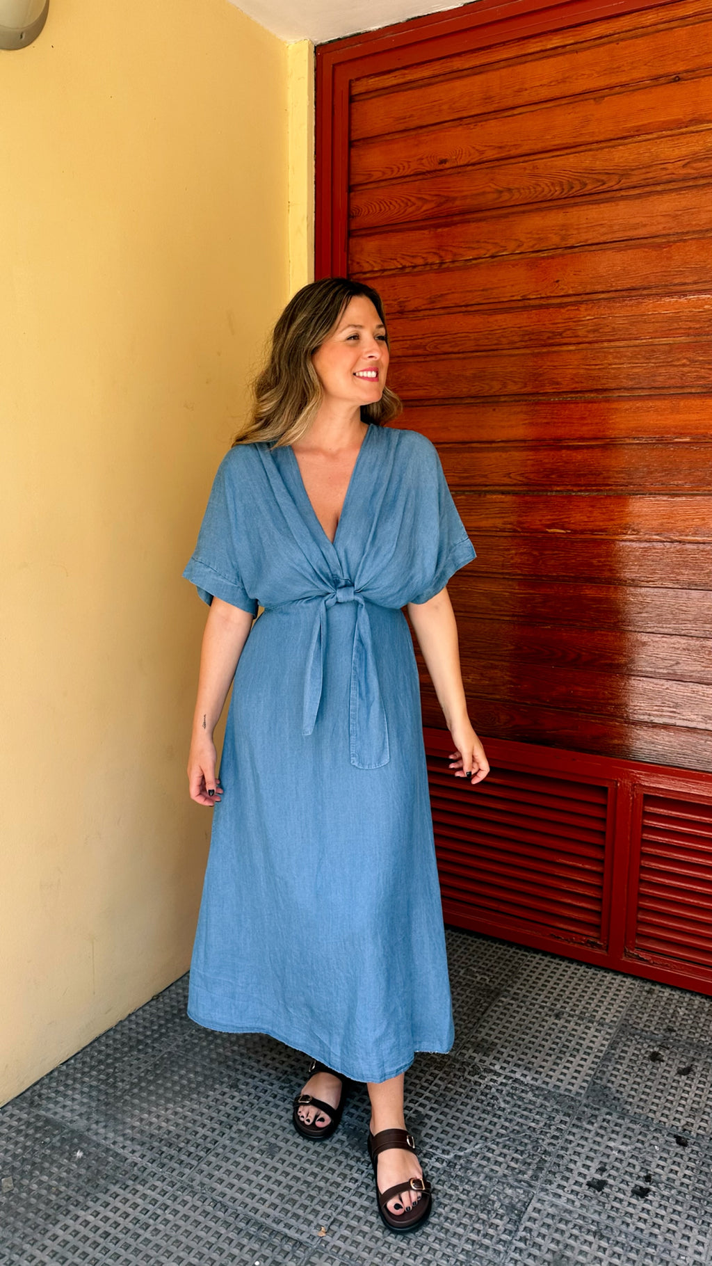 VESTIDO VAQUERO NUDO FRONTAL