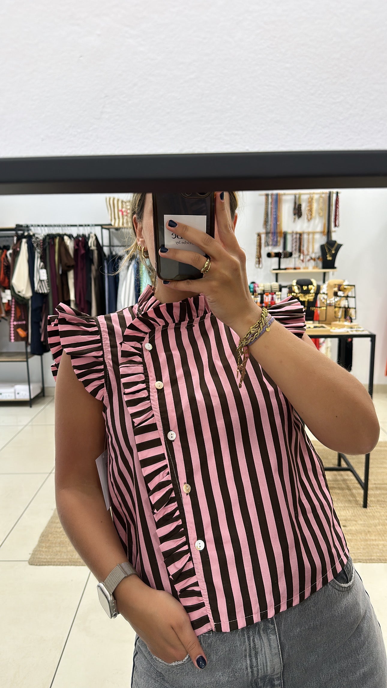 BLUSA BOTONADURA VOLANTE RAYAS