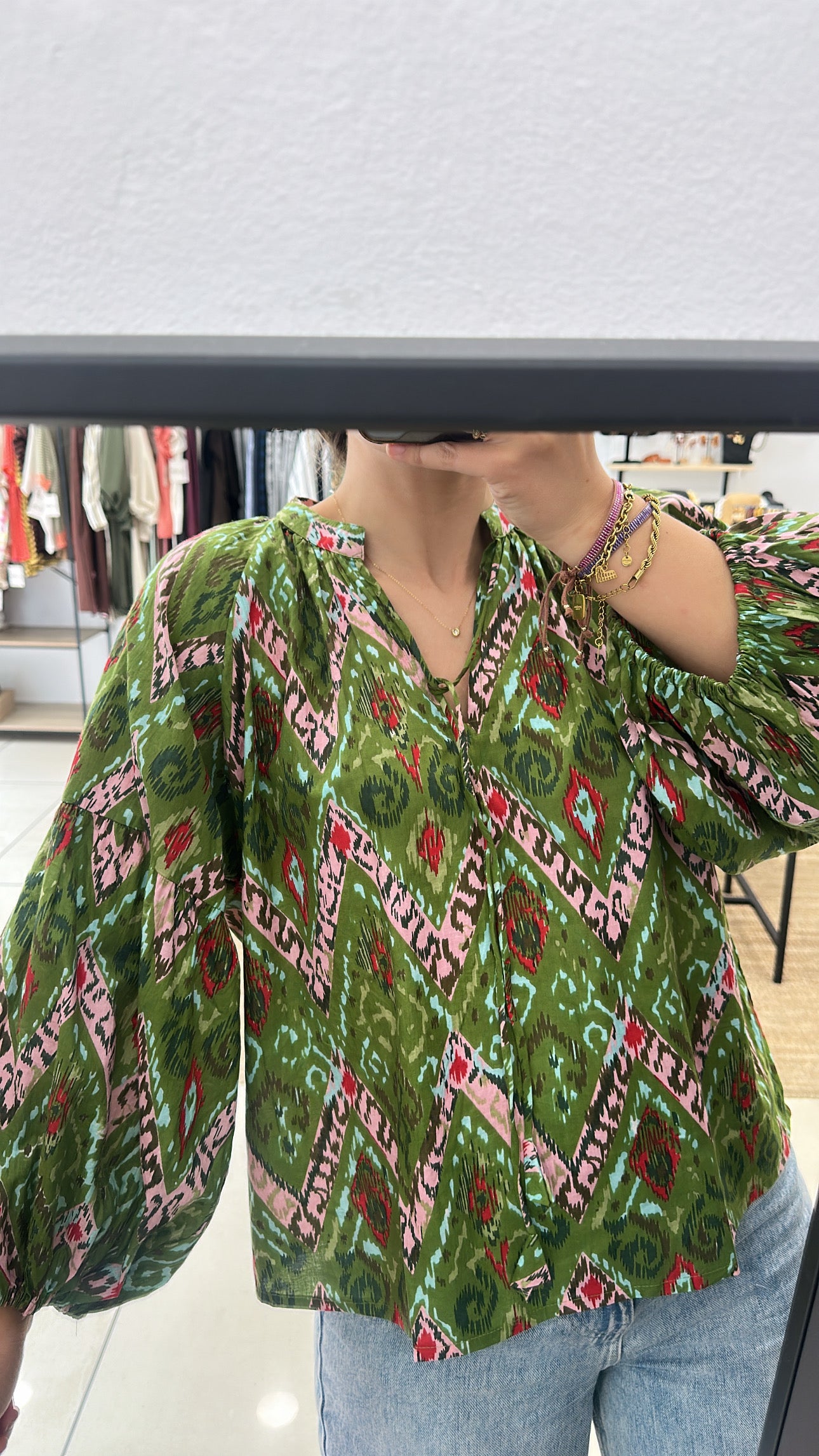 BLUSA INDIA ESTAMPADA CUERDA CUELLO