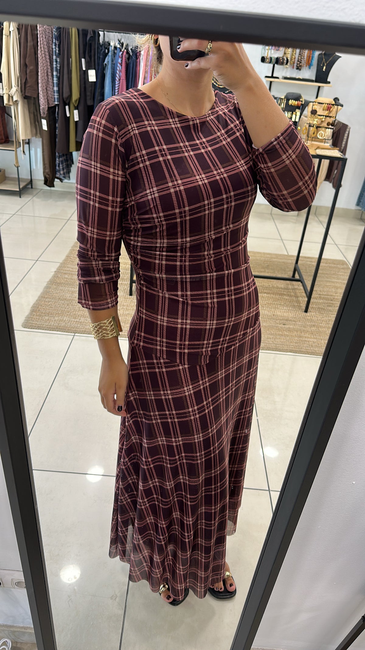 VESTIDO TULL CUADROS FRUNCE CINTURA