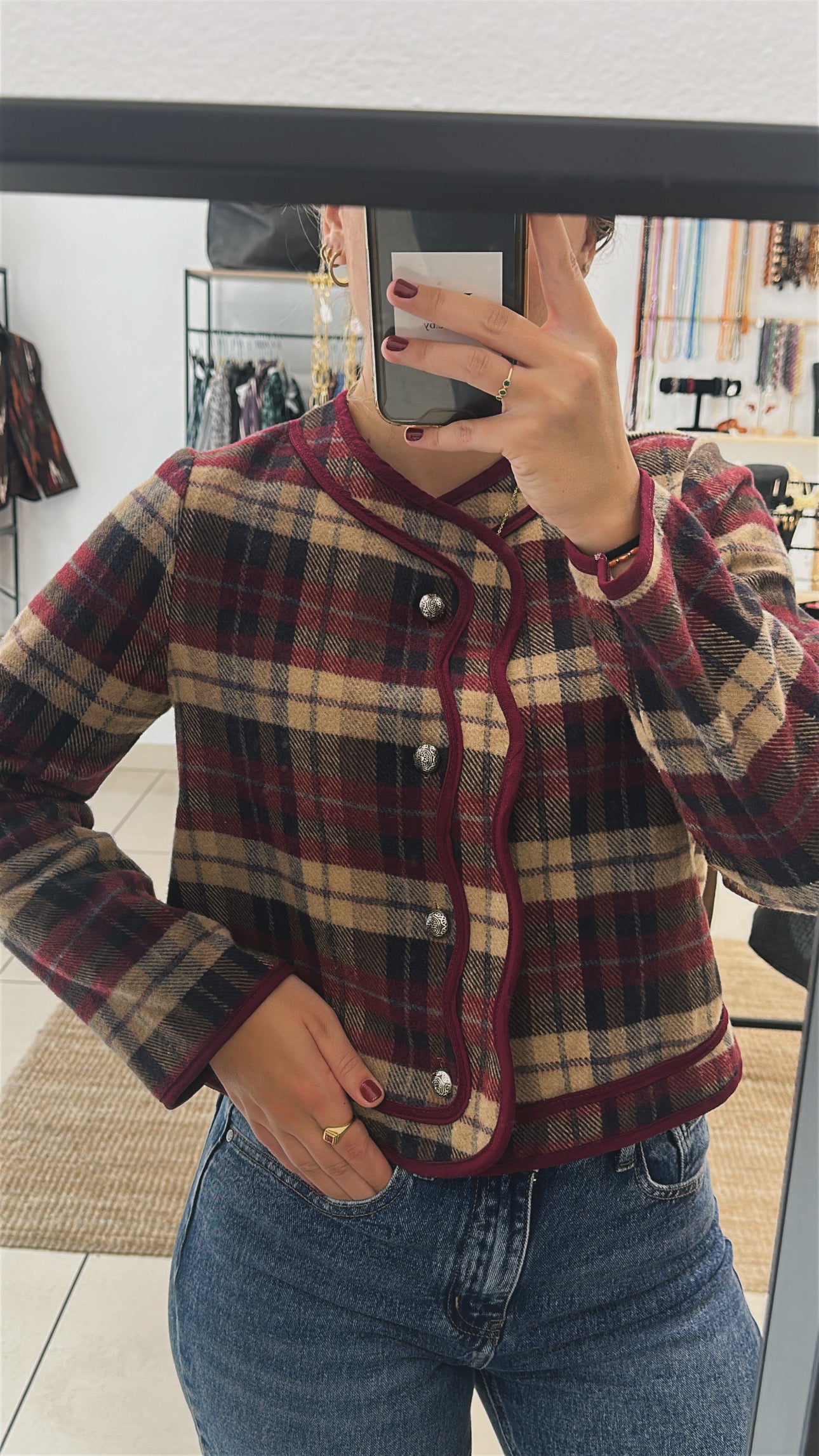 CHAQUETA CORTA CUADROS BOTONES ONDA