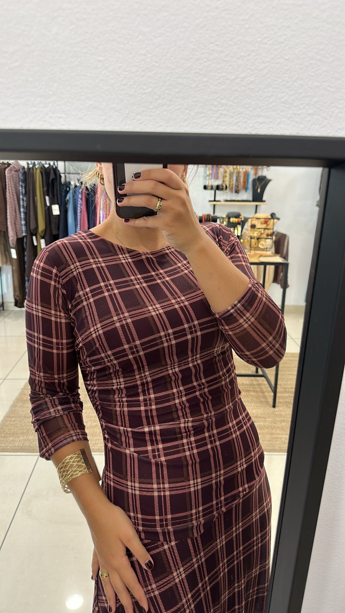 VESTIDO TULL CUADROS FRUNCE CINTURA