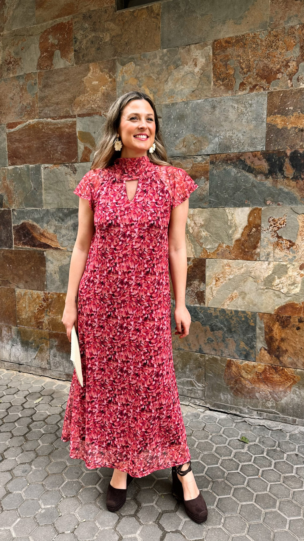 VESTIDO TULL ESTAMPADO MANGA CORTA
