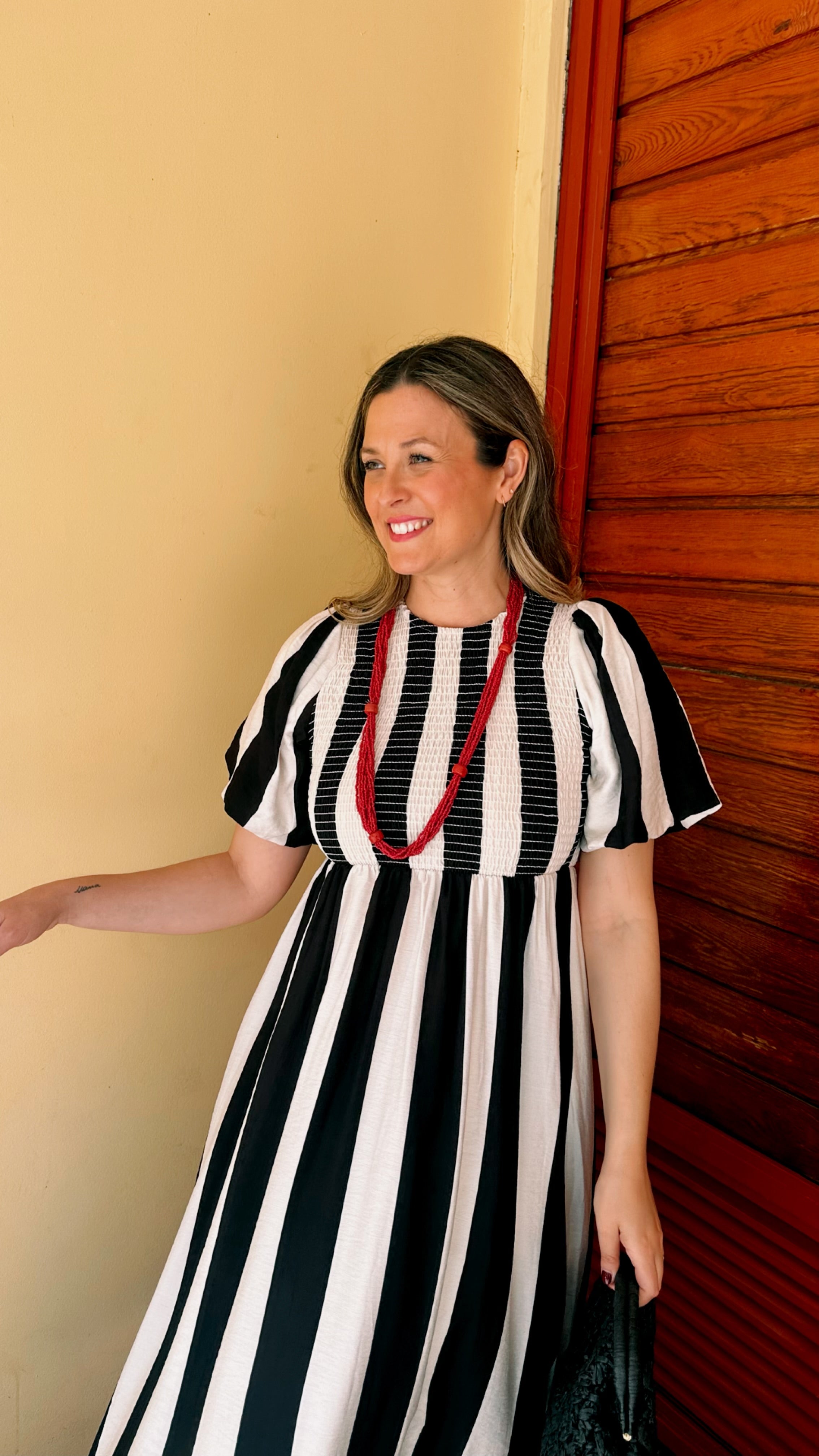 VESTIDO MANGA ABULLONADA RAYAS NIDO