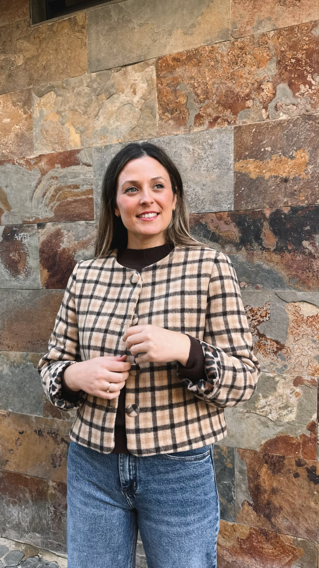 CHAQUETA PAÑO CUADROS FORRO PRINT