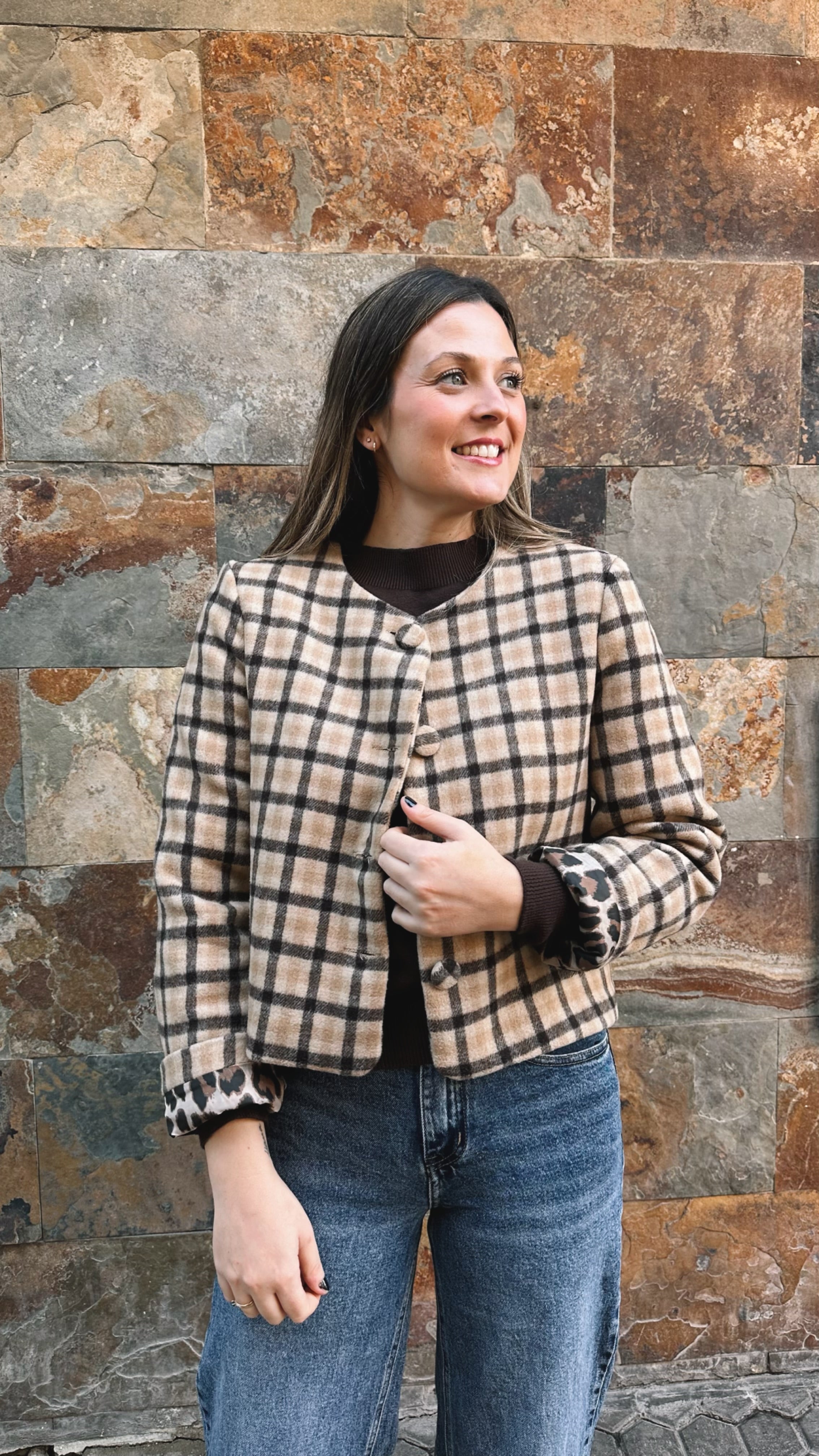 CHAQUETA PAÑO CUADROS FORRO PRINT