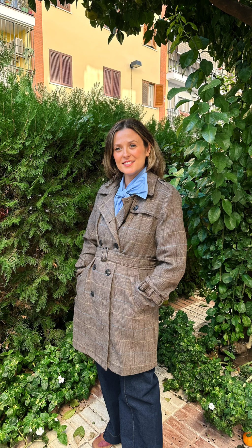 ABRIGO GABARDINA PAÑO CUADROS