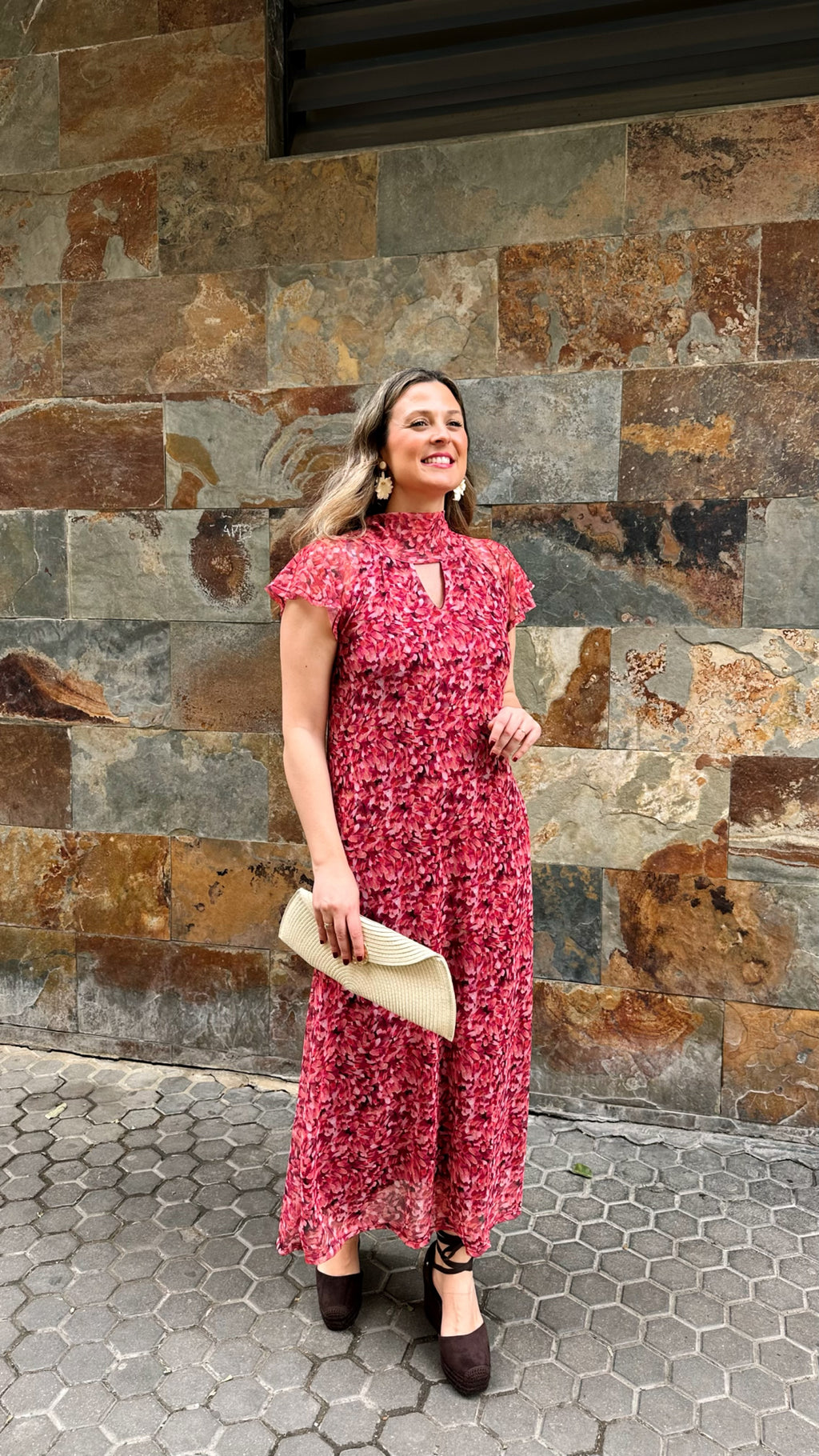VESTIDO TULL ESTAMPADO MANGA CORTA