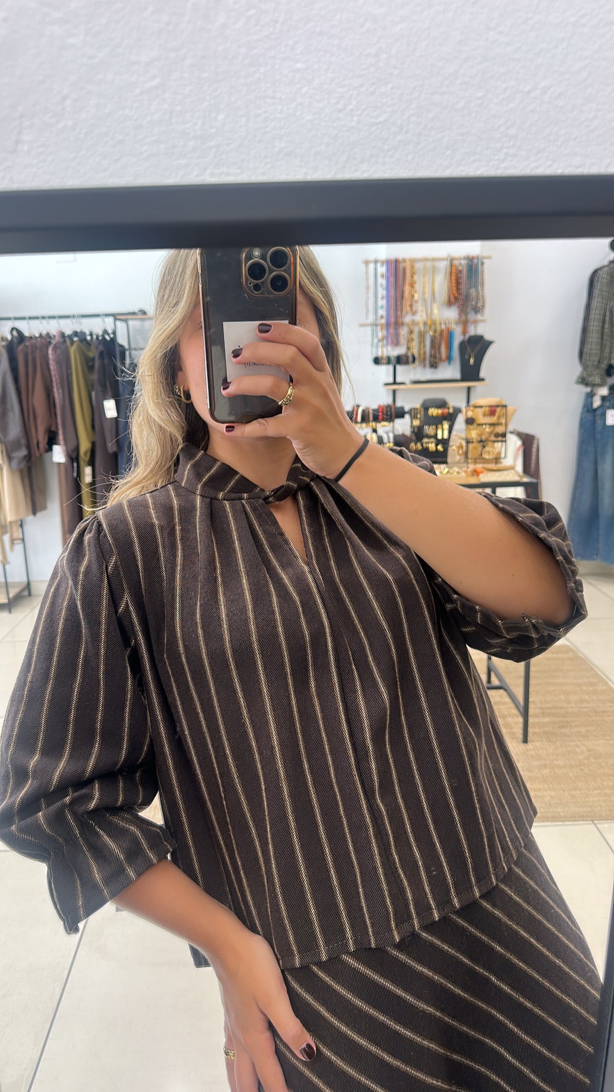 BLUSA PAÑO RAYAS NUDO CUELLO