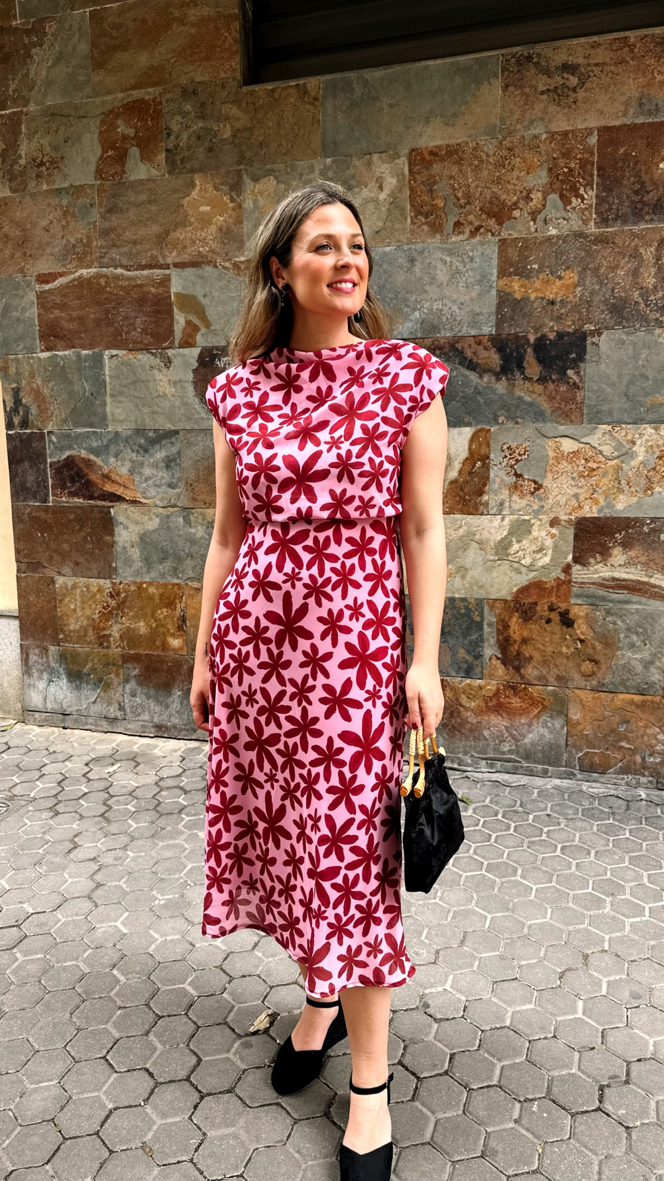 VESTIDO GASA FLOR HOMBRERAS
