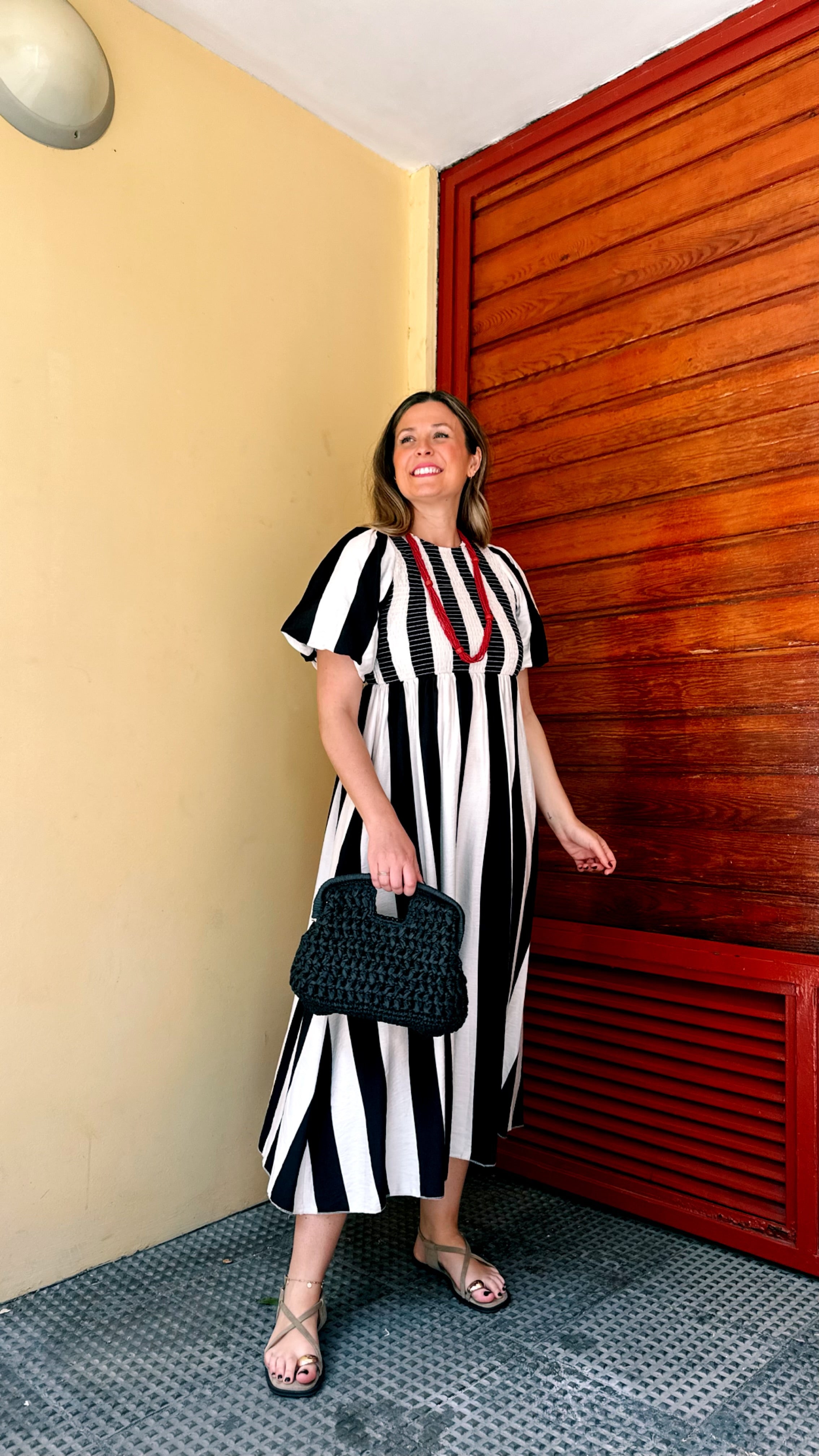 VESTIDO MANGA ABULLONADA RAYAS NIDO