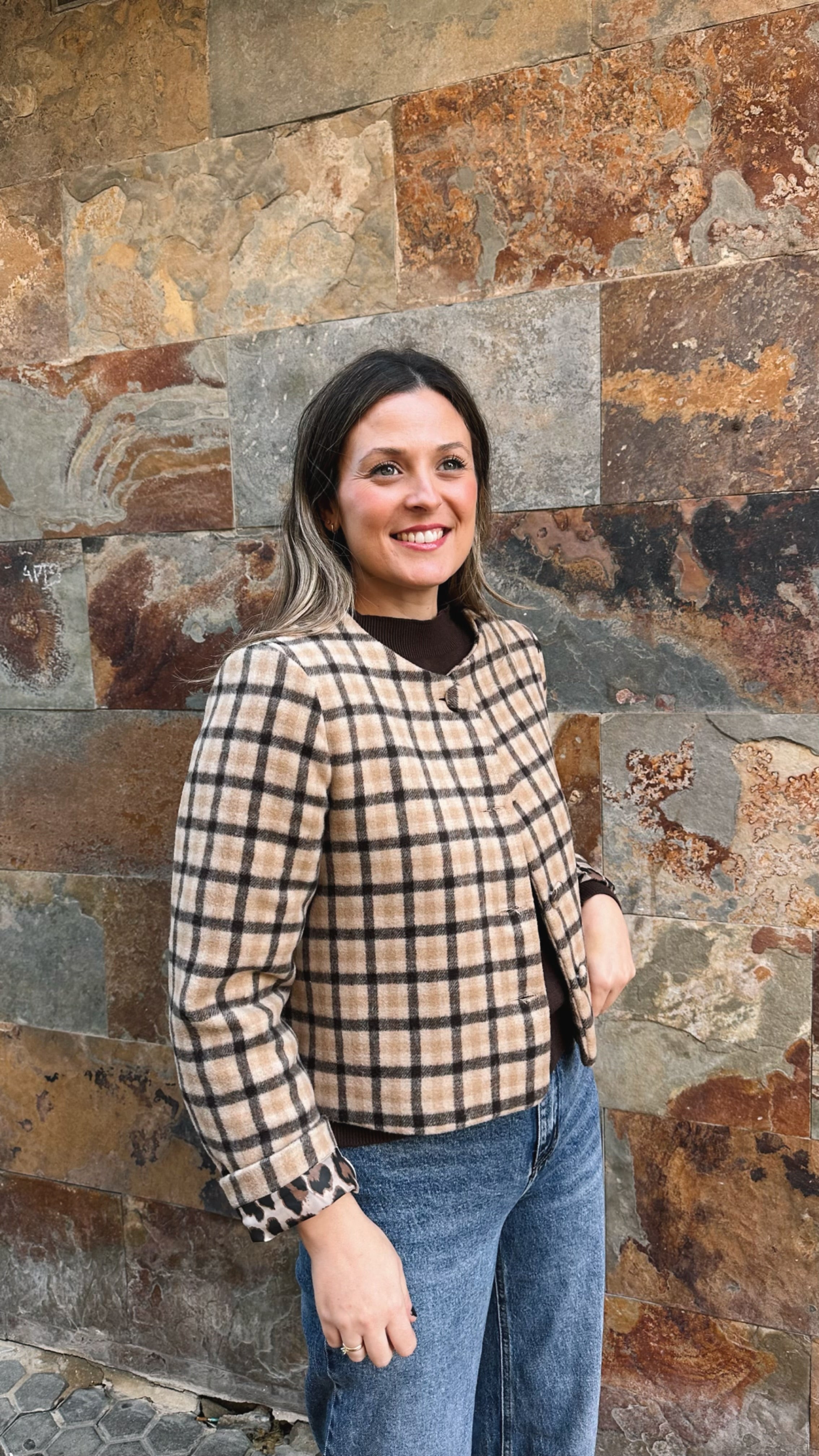 CHAQUETA PAÑO CUADROS FORRO PRINT