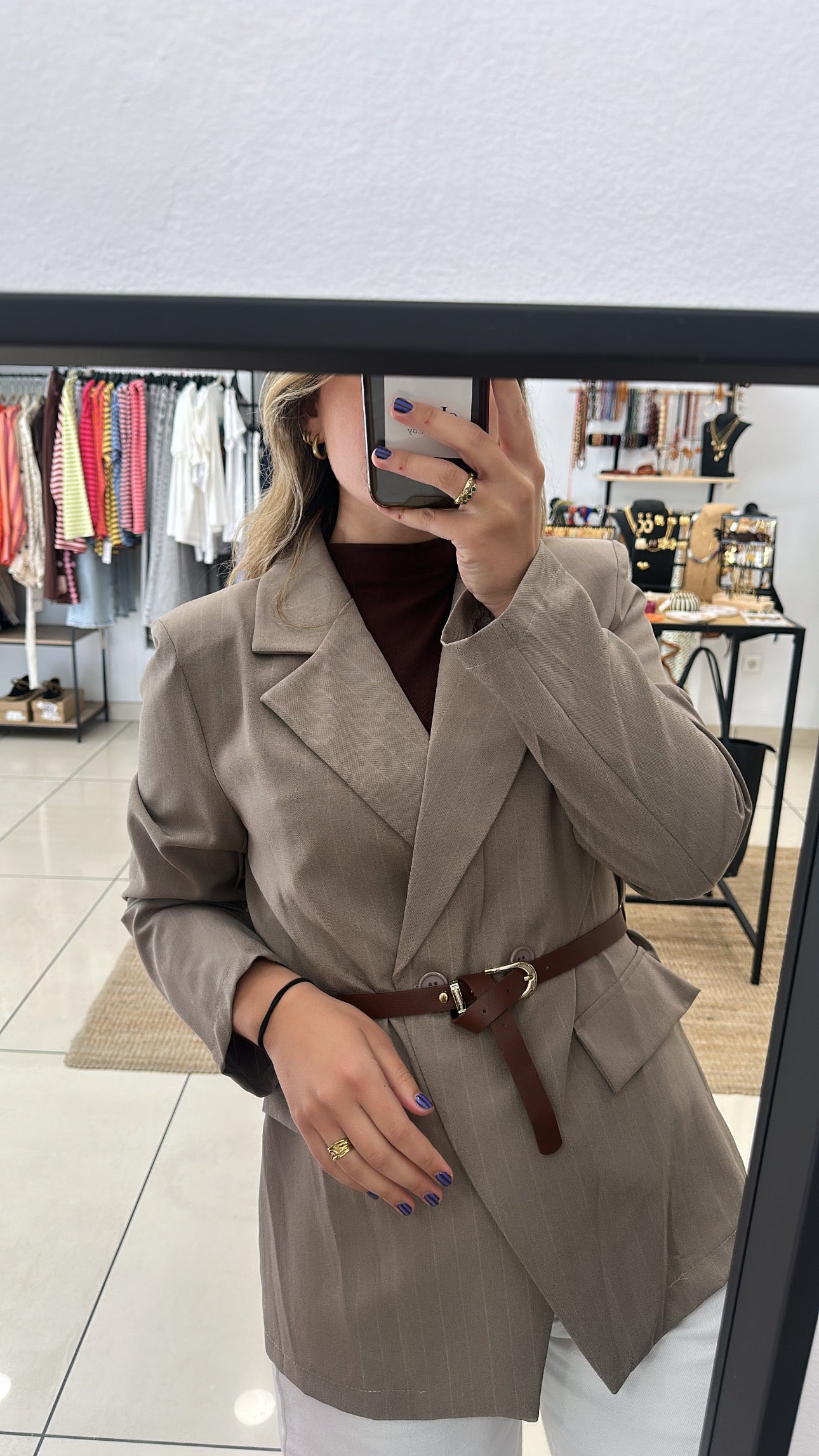 BLAZER BRILLO RAYAS CINTURON