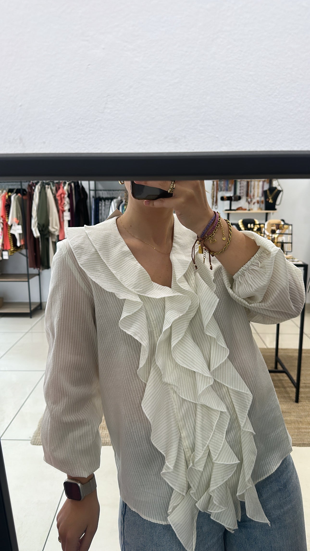 BLUSA  PASTEL RAYAS VOLANTES